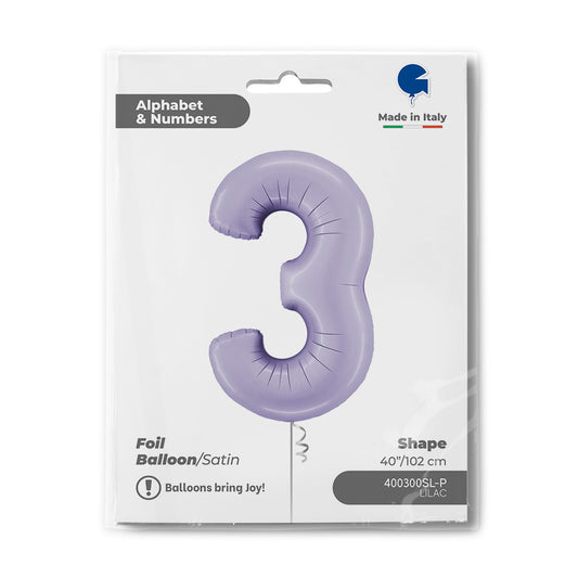 Zahlen-Folienballon 3 in SATIN LILAC 102cm (Grabo)