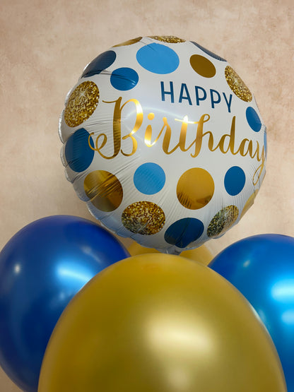 18″ BIRTHDAY BLUE & GOLD DOTS