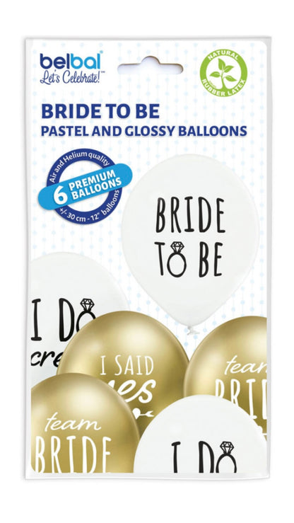 Deko-Rundballons Ø 33 cm - 6er-Pack - BRIDE TO BE, aus Naturkautschuk, 100% biologisch abbaubar