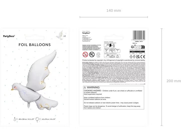 Folienballon Taube 80 x 100 cm, Weiss