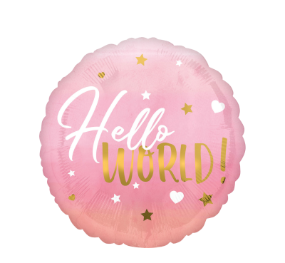 Folienballons Hello World pink und gold Ø 43cm (Anagram) Welcome Baby